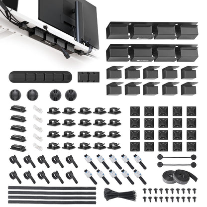 EUREKA ERGONOMIC 316PCS Under Desk Metal Cable Kit, Black | Cable management kit with metal cable tray, 6 cable holders, 4 sleeves, 60 clips, 2 tie rolls, 100 zip ties for organized