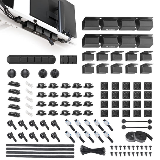 EUREKA ERGONOMIC 316PCS Under Desk Metal Cable Kit, Black | Cable management kit with metal cable tray, 6 cable holders, 4 sleeves, 60 clips, 2 tie rolls, 100 zip ties for organized