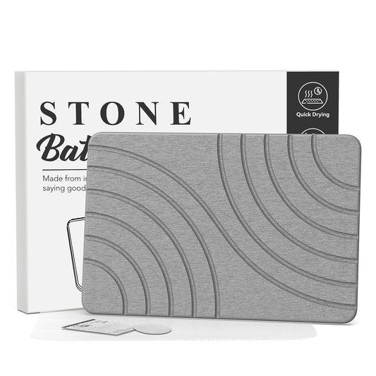 Stone Bath Mat for Bathroom Quick Drying Shower Mats Super Absorbent Diatomaceous Earth Stone Mats, Easy to Clean & Odorless, 23.6 × 15.5 Inch Grey