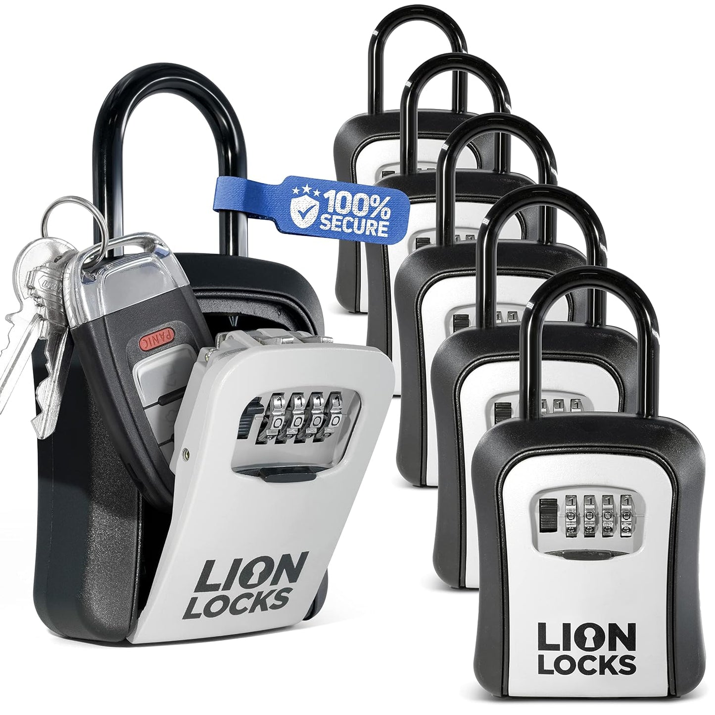 Lock Box for Keys - Lockbox for House Key, Lock Box with Combination for Real Estate, Car, House, Waterproof Key Safe - Easy Installation (6 Pack)