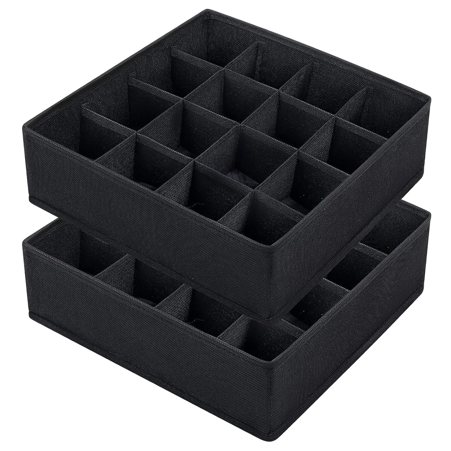 Joyoldelf Sock Drawer Organizer Divider, 16-cell Underwear Organizers and Storage Fabric Drawer Organizer for Socks, Lingerie, Handkerchiefs, Ties Black, 2 Packs