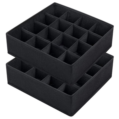 Joyoldelf Sock Drawer Organizer Divider, 16-cell Underwear Organizers and Storage Fabric Drawer Organizer for Socks, Lingerie, Handkerchiefs, Ties Black, 2 Packs