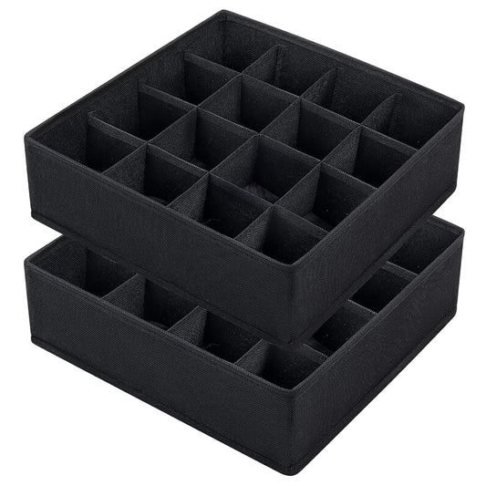 Joyoldelf Sock Drawer Organizer Divider, 16-cell Underwear Organizers and Storage Fabric Drawer Organizer for Socks, Lingerie, Handkerchiefs, Ties Black, 2 Packs