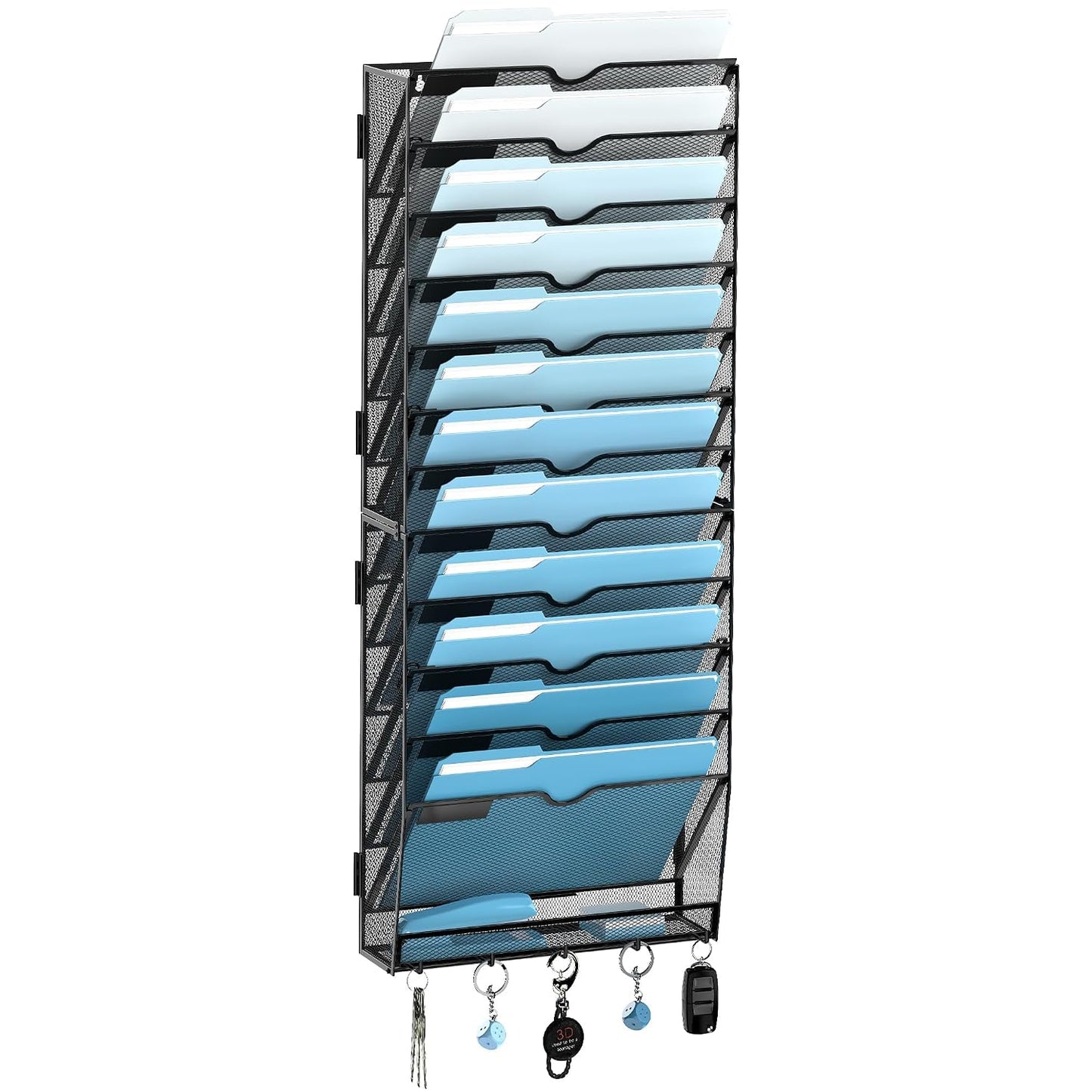 13-Tier Wall File Organizer, Wall File Holder with... (Black | Metal)