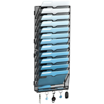 13-Tier Wall File Organizer, Wall File Holder with... (Black | Metal)