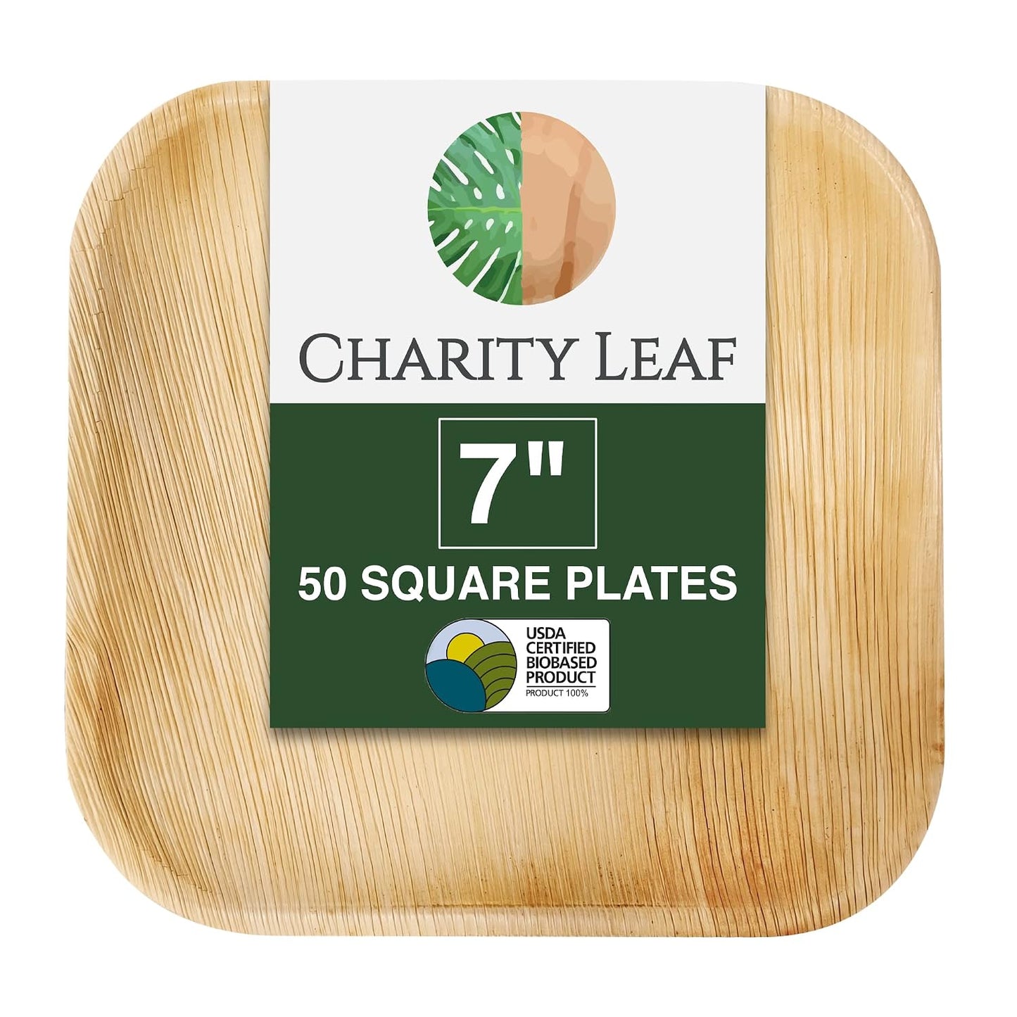Disposable 7" Square Plates (50 pieces) Bamboo Like Serving Platters, Disposable Boards, Eco-Friendly Dinnerware For Weddings, Catering, Events