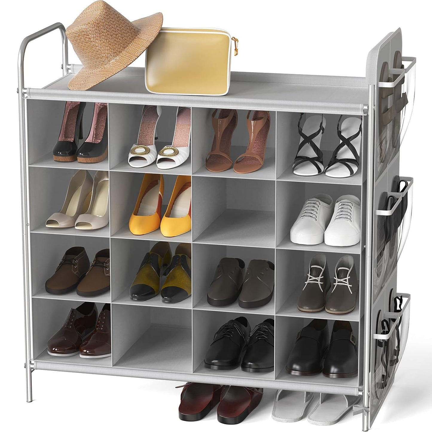 Simple Houseware 4-Tier 16 Cube Shoe Cubby Rack Organizer, Gray