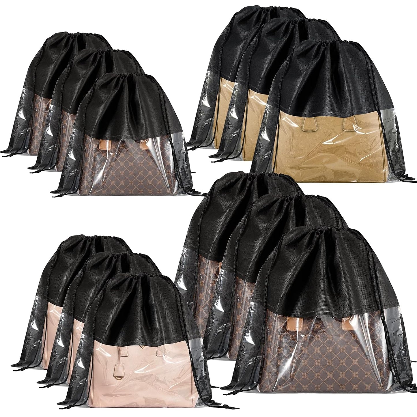 12 PCS Dust Bags for Handbags,Dustproof Drawstring... (12 Count | Black)
