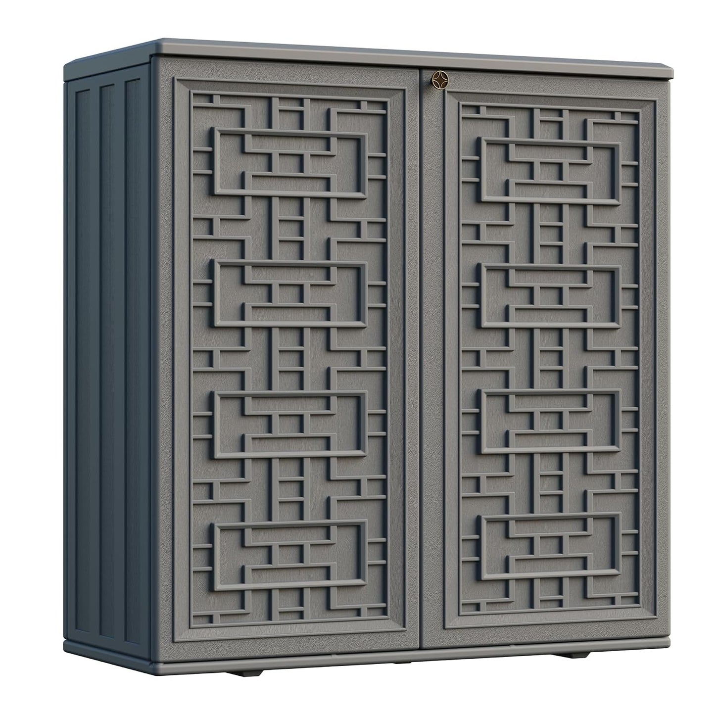 Mrosaa Indoor Outdoor Storage Cabinet Waterproof with Shelf,Plastic Storage Sheds Outdoor Cabinets for Patio/Garden/Backyard, Size 34.3''L*15''W*36.2''H（Gray）