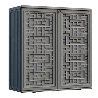 Mrosaa Indoor Outdoor Storage Cabinet Waterproof with Shelf,Plastic Storage Sheds Outdoor Cabinets for Patio/Garden/Backyard, Size 34.3''L*15''W*36.2''H（Gray）