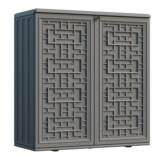 Mrosaa Indoor Outdoor Storage Cabinet Waterproof with Shelf,Plastic Storage Sheds Outdoor Cabinets for Patio/Garden/Backyard, Size 34.3''L*15''W*36.2''H（Gray）