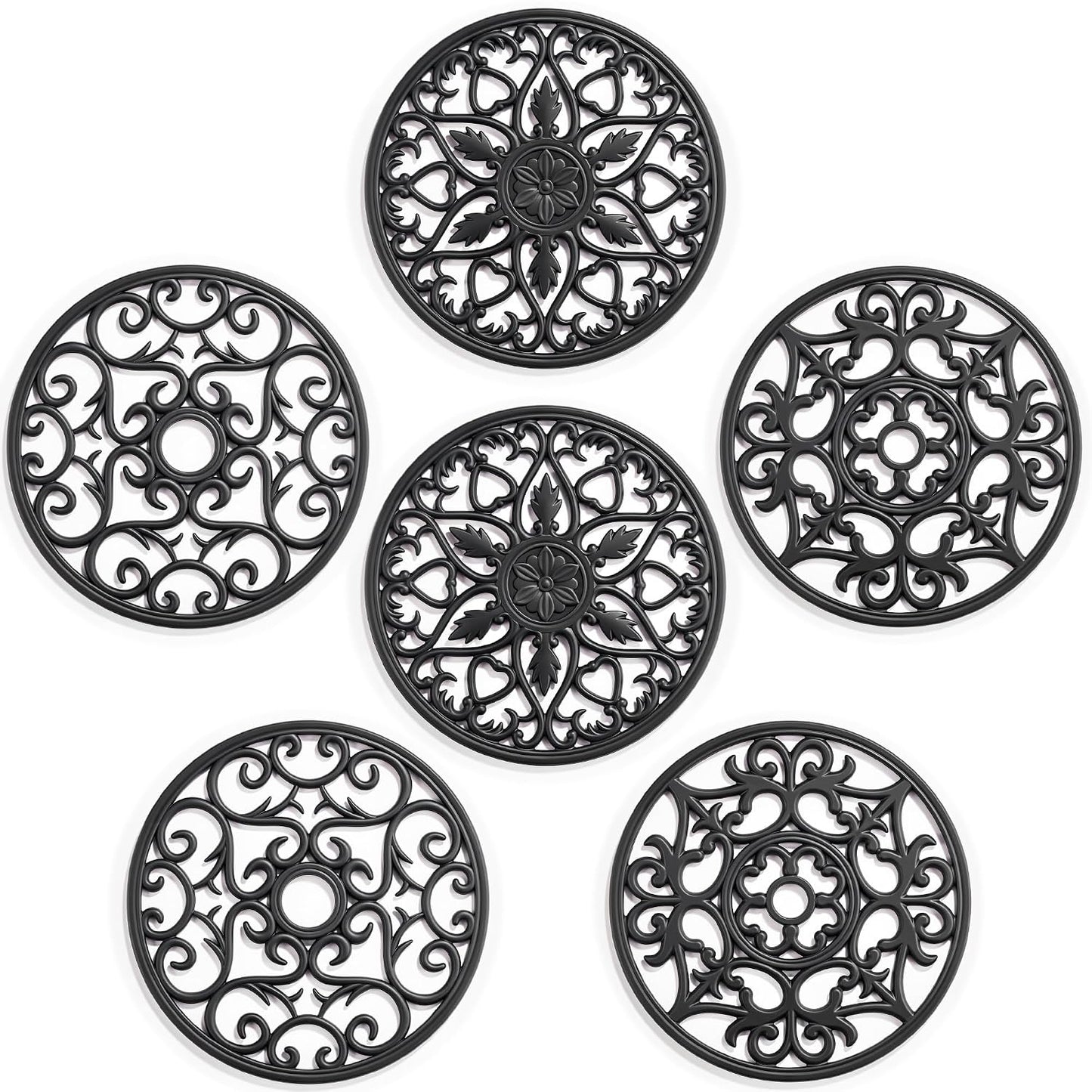 SMARTAKE 6 Set Silicone Trivet Mats for Hot Dishes Pots and Pans (Black) | Heat Resistant Pots and Pans Holders, Non-Slip Flexible Pads Coasters for Countertops Table, Modern Kitchen Decor Accessories