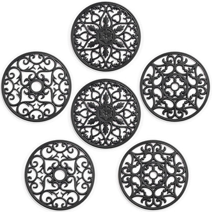SMARTAKE 6 Set Silicone Trivet Mats for Hot Dishes Pots and Pans (Black) | Heat Resistant Pots and Pans Holders, Non-Slip Flexible Pads Coasters for Countertops Table, Modern Kitchen Decor Accessories
