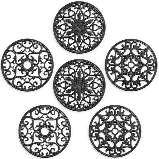 SMARTAKE 6 Set Silicone Trivet Mats for Hot Dishes Pots and Pans (Black) | Heat Resistant Pots and Pans Holders, Non-Slip Flexible Pads Coasters for Countertops Table, Modern Kitchen Decor Accessories