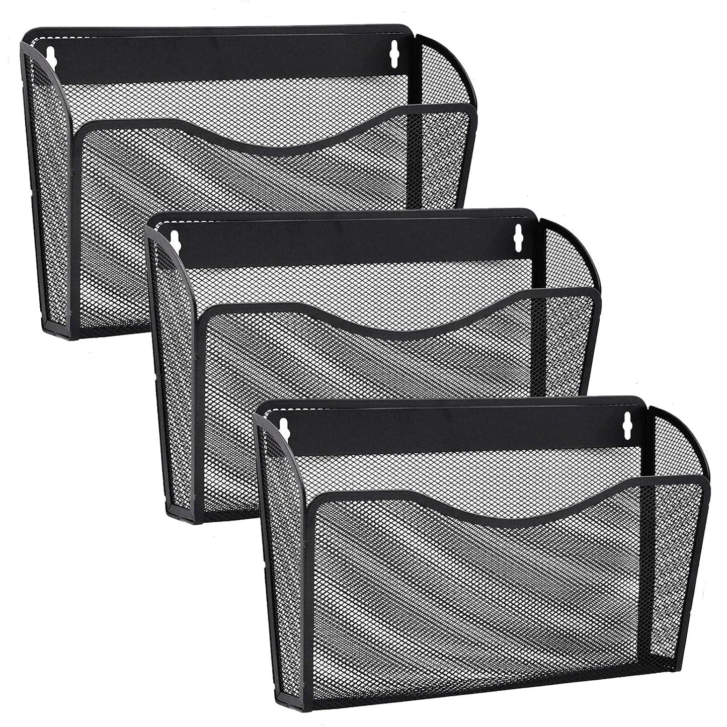 3 Pack Wall File Organizer, Mesh Wall File Pocket Mail Organizer Hanging Metal Vertical Wall Mounted File Holder for Office/Home