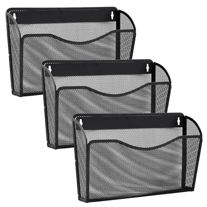 3 Pack Wall File Organizer, Mesh Wall File Pocket Mail Organizer Hanging Metal Vertical Wall Mounted File Holder for Office/Home