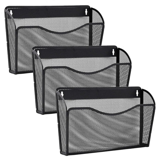 3 Pack Wall File Organizer, Mesh Wall File Pocket Mail Organizer Hanging Metal Vertical Wall Mounted File Holder for Office/Home
