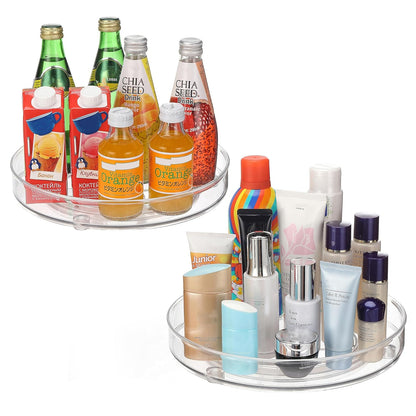 URALFA 2 Pack Lazy Susan Turntable, 10.5 Inch Spinning Cabinet Organizer | Clear Acrylic Rotating Round Lazy Susan, Plastic Spice Rack Storage for Fridge Refrigerator, Pantry, Countertop