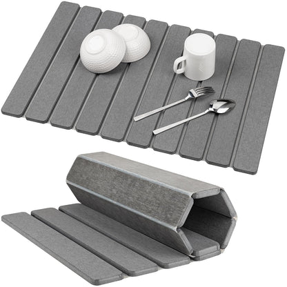 Stone Drying Mat for Kitchen Counter, 24"x16" Large Dark Gray Foldable Diatomaceous Earth Mat, Quick-Dry Super Absorbent Stone Dish Drying Mat for Dishes Bottles Cups