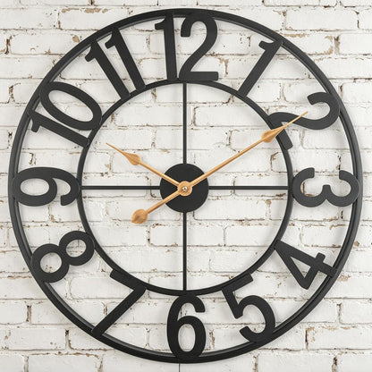 Outdoor Clock for Patio Waterproof, 14 Inch Large Outdoor Wall Clock Battery Operated, Silent Non-Ticking Metal Garden Clock for Pool, Porch, Backyard, Fence – Black Vintage Farmhouse Decor