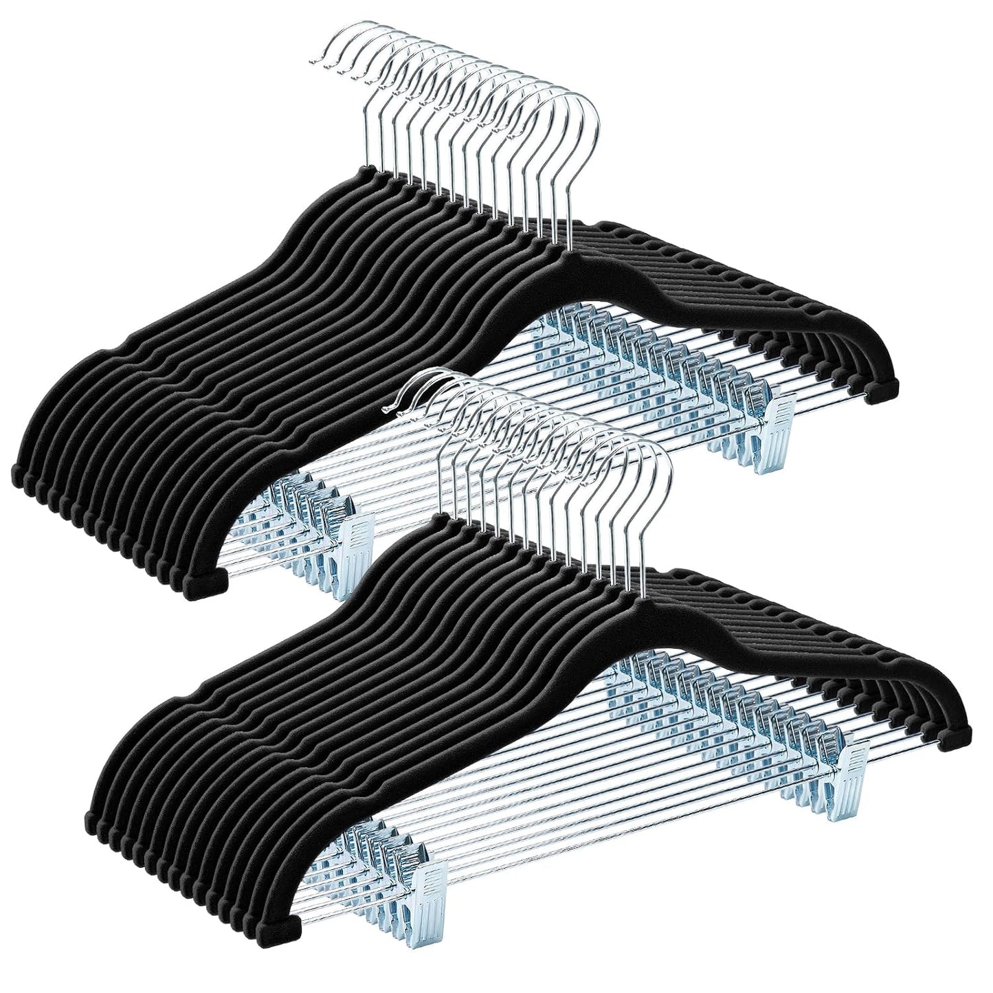 HOUSE DAY Velvet Pant Hangers with Adjudtable Clips 30 Pack, Black | Non Slip Suit Organizer with 360° Hook, Heavy Duty Hanger for Pants, Skirts, Shorts, Outfit Hangers All-Season Space Saver