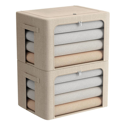 FHSQX 2 Pack Clothes Storage Bins with Metal Frame, Beige, 15.7x11.8x11.7 Inch