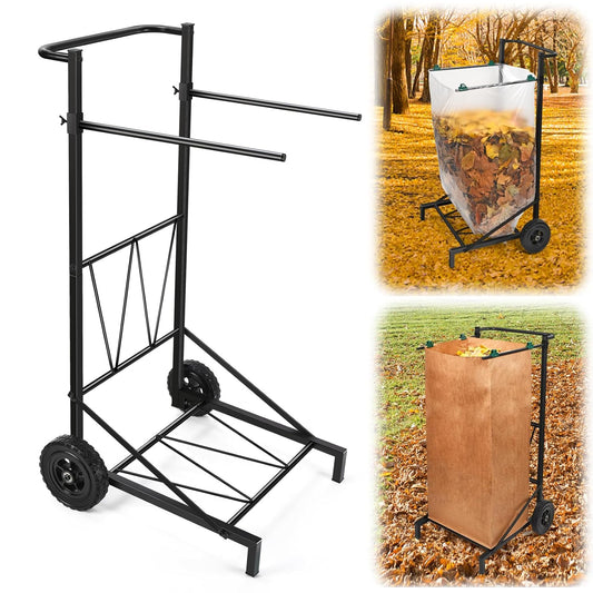 Trash Bag Holder, Adjustable Metal Leaf Bag Holder... (Black | Metal)
