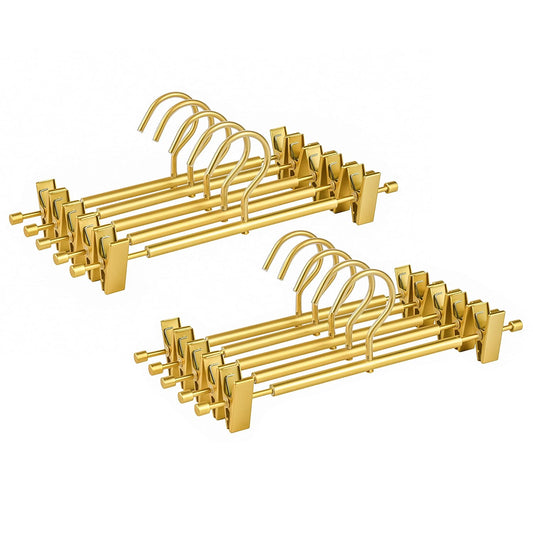 Amber Home 10 Pack Matte Gold Aluminum Pants Hangers, Metal Skirt Hangers | 12.2” Smooth Metal Skirt Hangers with 2 Adjustable Non-Slip Clips, Light & Sturdy Metal Hangers for Shorts, Trousers & Slacks
