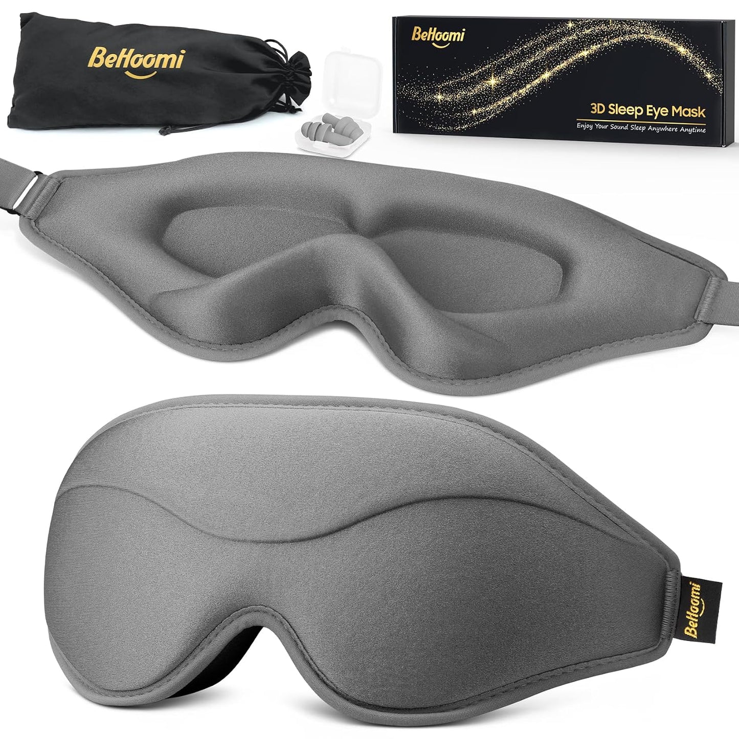 Sleep Mask, New Version, Premium Eye Mask for Sleeping, Total Blackout, Superior Soft Comfort, Upgraded 3D Ergonomic Designed Sleeping Mask for Home, Office, Travel, Meditation, Yoga, Gray