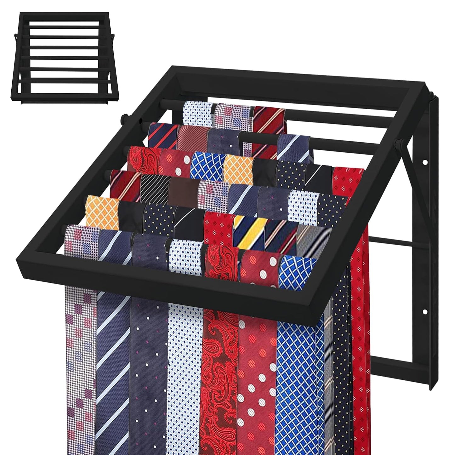 Tie Rack Wall Mounted, Adjustable Angle Tie Organizer for 60 Ties & Scarves | Holds up to 60 Ties, 10 Angle Slots, Wall-Mounted Easy Installation, Long-Lasting Design