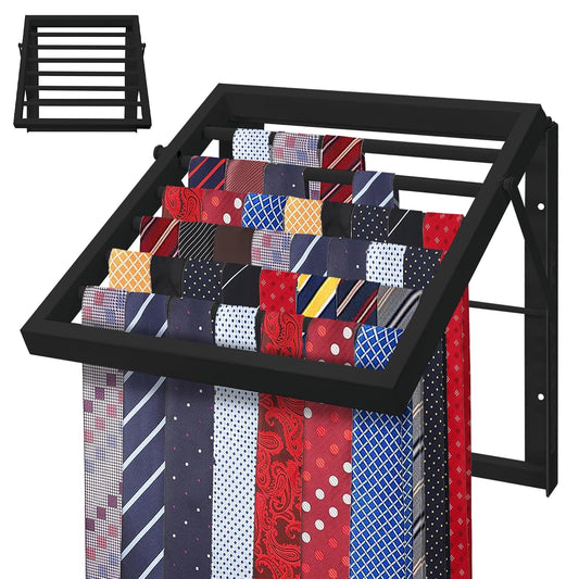 Tie Rack Wall Mounted, Adjustable Angle Tie Organizer for 60 Ties & Scarves | Holds up to 60 Ties, 10 Angle Slots, Wall-Mounted Easy Installation, Long-Lasting Design