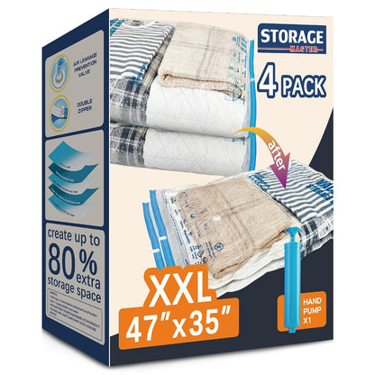 XXL Jumbo Vacuum Storage Bags, for Blanket, Bedding, Comforters | 47''X35'' Extra Large, Save 80% Space, Extra Thick, Clear, 4 pack