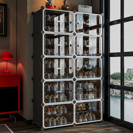 Shoe Rack,Expandable Shoe Cabinet Easy to Assemble. Shoe Storage with Door,Entryway, Closets, Hallway, and Bedroom.Accommodates Up to 40 Pairs of Shoes.