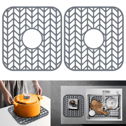 Sink Protectors for Kitchen Sink 12"x11"Silicone Sink mat 2pcs | Various sizes and styles,Protector for sinks and dish,Withstand to 500F,Food-grade silicone ,raised feet,Dishwasher Washing