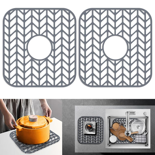 Sink Protectors for Kitchen Sink 12"x11"Silicone Sink mat 2pcs | Various sizes and styles,Protector for sinks and dish,Withstand to 500F,Food-grade silicone ,raised feet,Dishwasher Washing