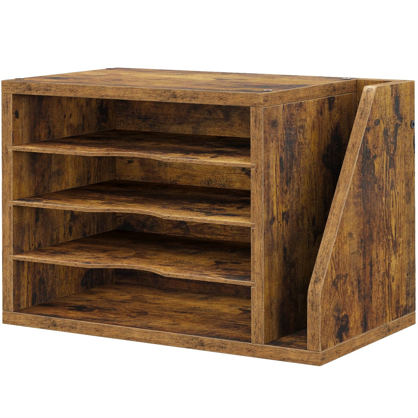 Wooden Mail Organizer, Desk Organizer with 3 Adjustable Shelves | Mail Sorter, File Organizer Desktop, Mail Holder for Home Office, Letter Sorter for Envelopes, Bills, Magazines, Rustic Brown