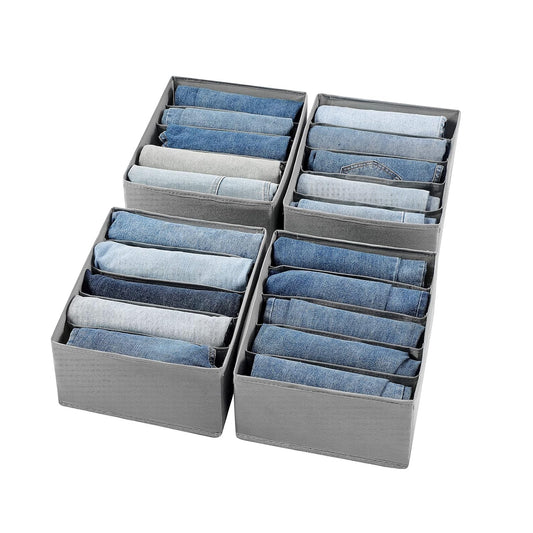 Jeans Drawer Organizers for Clothing, 5 Compartment Wardrobe Storage Box, Washable Clothes Organizer for Folded Clothes, Jeans, Pants, Leggings, t-shirts(Grey)