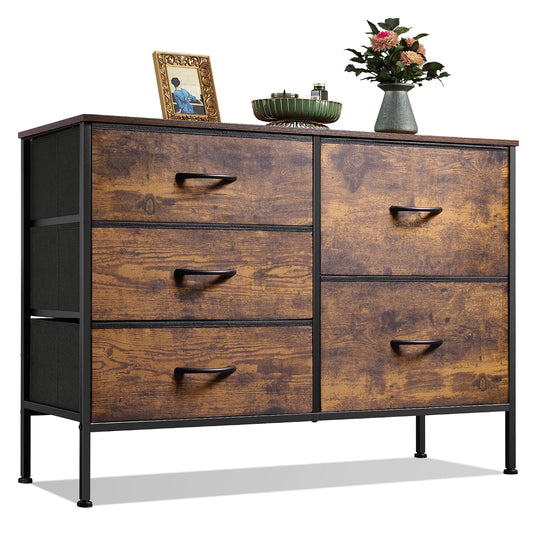 5 Drawer Fabric Dresser for Bedroom, Wide Storage...