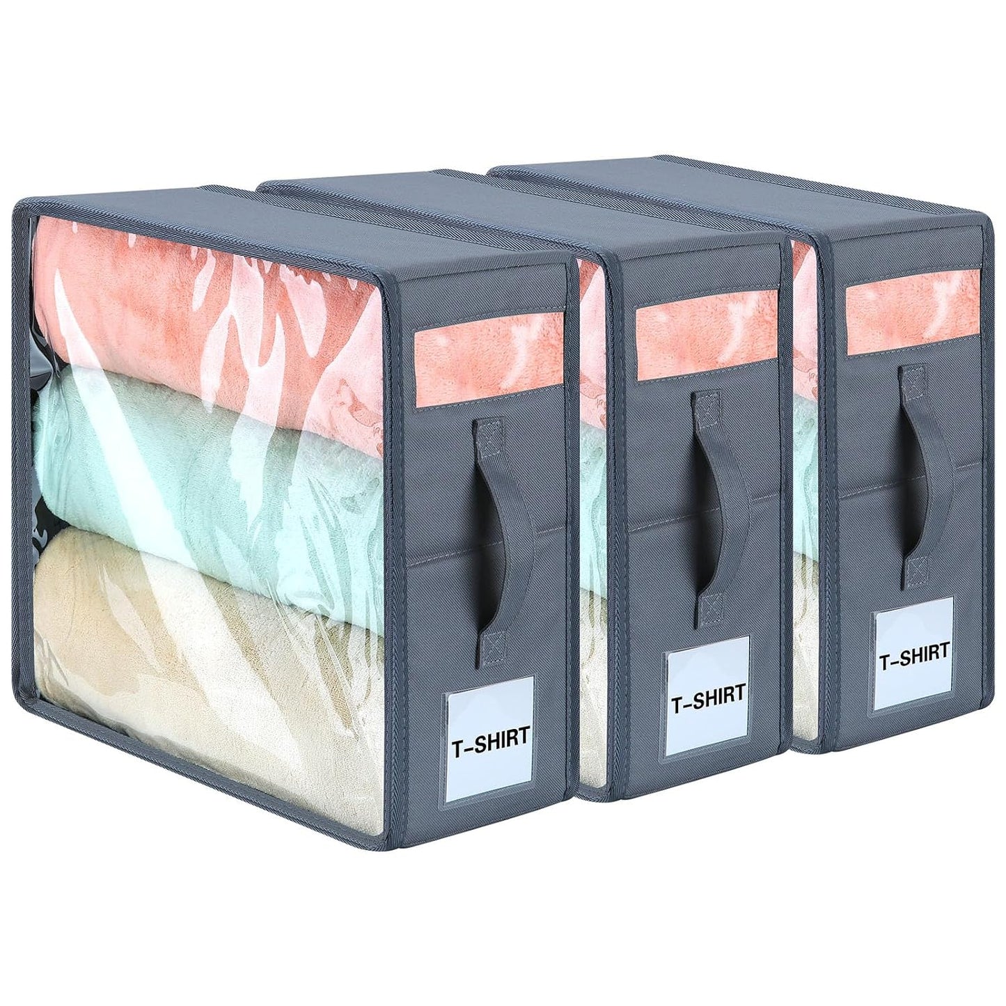 3 Pack Bed Sheet Organizers and Storage, Sheet Storage Foldable Sheet Organizer with Clear PVC, Linen Closet Organizer for Bed Sheets, Duvet Covers, Blankets, Pillowcases, Clothes