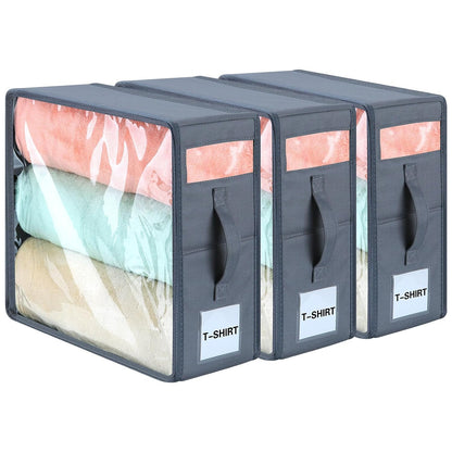 3 Pack Bed Sheet Organizers and Storage, Sheet Storage Foldable Sheet Organizer with Clear PVC, Linen Closet Organizer for Bed Sheets, Duvet Covers, Blankets, Pillowcases, Clothes