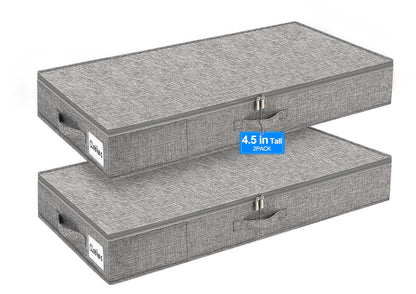 punemi 4.5 in Tall Low Profile Under Bed Storage Containers, 2 Pack, Grey | 40L Structured Clothes Organizer Bin with Reinforced Sides & Bottom, Shallow Design for Clothing & Blankets