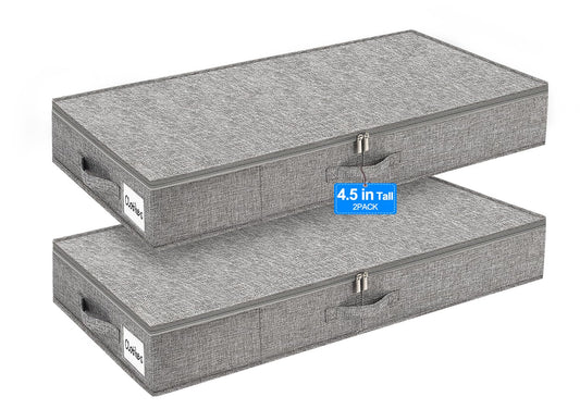 4.5 in Tall Low Profile Under Bed Storage Containe... (2 Count | Grey | Linen)