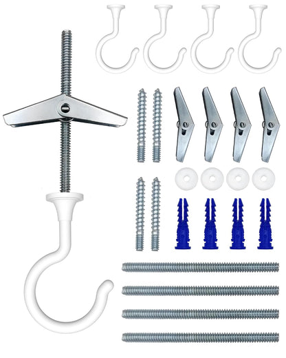Large Ceiling Swag Hooks, White 4 Pack for Plants and Lights | For hanging plants, light fixtures and décor with cavity wall hardware.