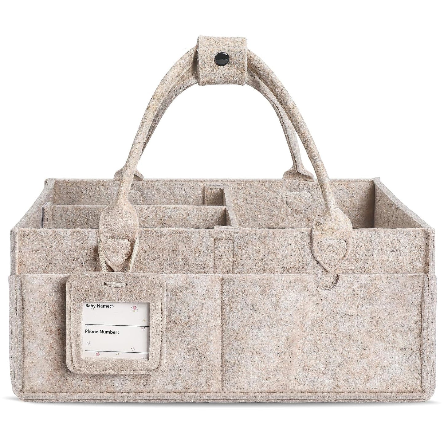 Diaper Caddy Organizer - Large Baby Caddy Organizer with Handle (Oatmeal) | Newborn Registry Essentials, Portable Nursery Storage Bin for Wipes, Bottles, Baby Shower Basket Gifts for Boys or Girls