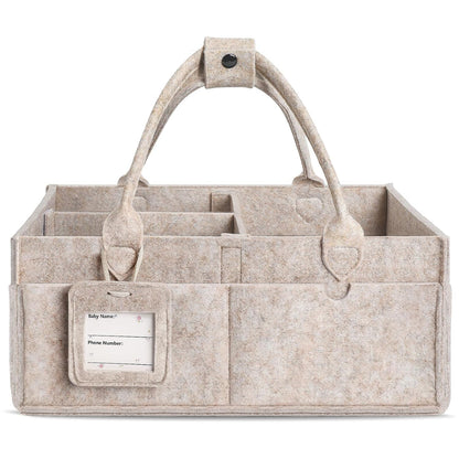 Diaper Caddy Organizer - Large Baby Caddy Organizer with Handle (Oatmeal) | Newborn Registry Essentials, Portable Nursery Storage Bin for Wipes, Bottles, Baby Shower Basket Gifts for Boys or Girls