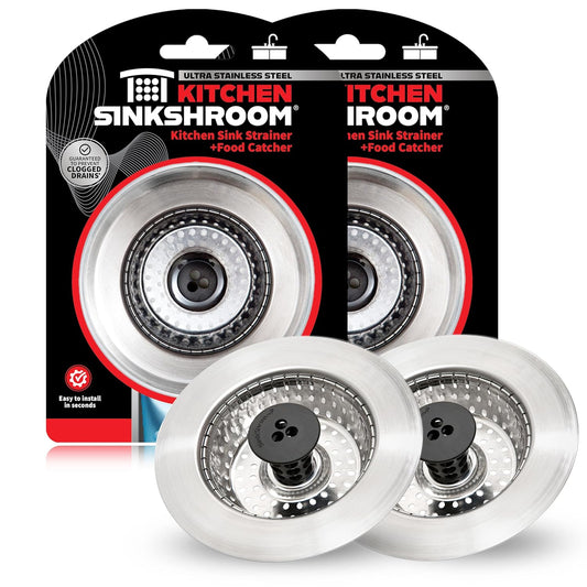 SinkShroom Revolutionary Clog-Free Sink Strainer Basket, 2-Pack, Stainless Steel