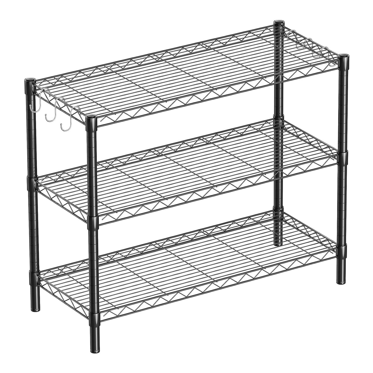Guan River 3-Shelf Adjustable Metal Wire Shelving,Black,36"L x 14"W x 30"H | Height Adjustable,Sturdy and Durable,Storage Sehlf Display Rack for Office,Kitchen,Bedroom,Bathroom,Garage