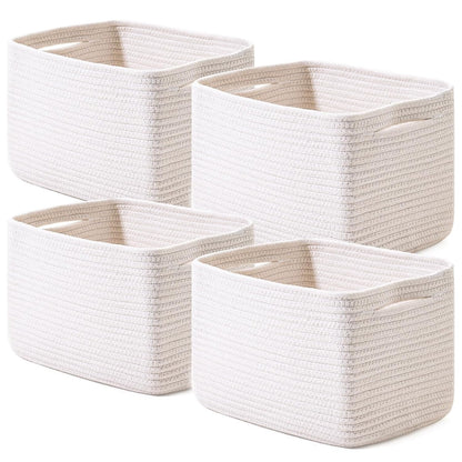 Storage Baskets for Organizing 12.5"x9.1"x7.9" (4 Packs) Off White | Storage Bin for Shelves, Woven Cotton Rope Basket with Handles for Bedroom Living Room Nursery Bathroom