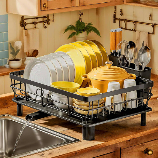Dish Drying Rack with Drainboard for Kitchen Count... (Black | Stainless Steel)