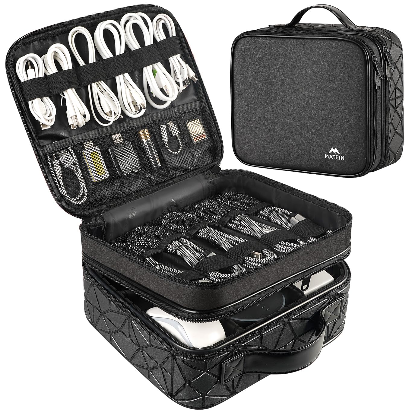MATEIN Cable Organizer Bag, Travel Electronic Storage Cord Organizer Box | Tech Bag for Travel, Waterproof Charger Storage, Double Layer, Carrying Case for Cord, Shockproof, Portable, DJ Gifts, Black